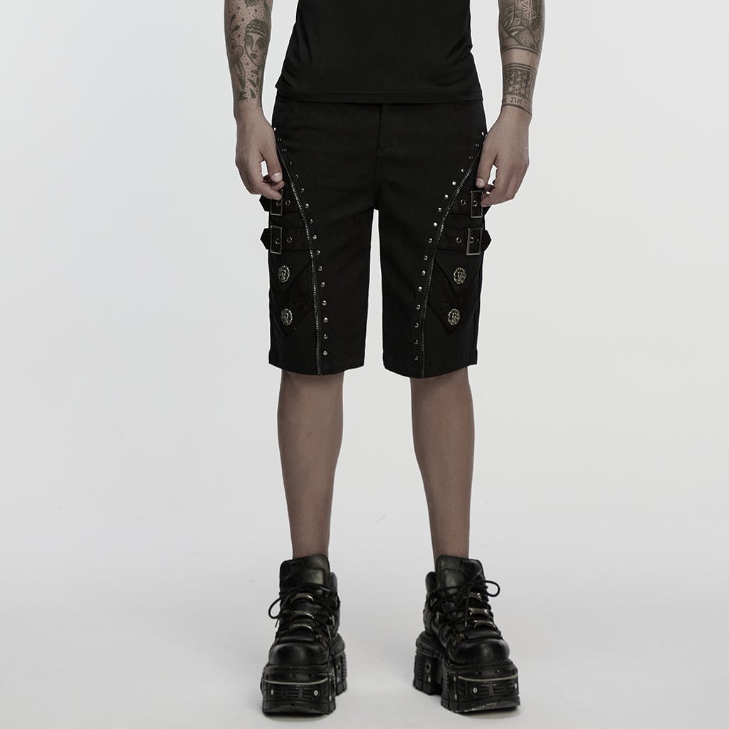 PUNK RAVE Men's Punk Skull Buckle Shorts