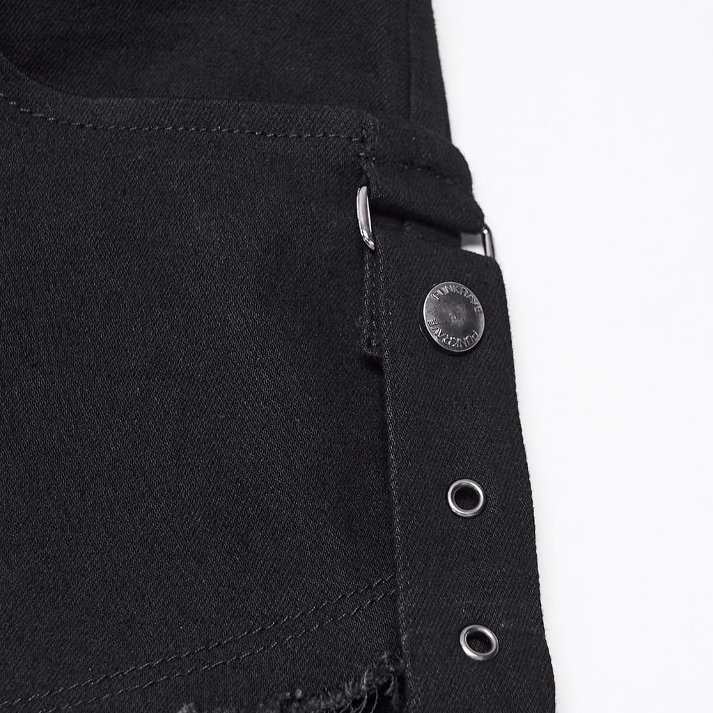 PUNK RAVE Men's Punk Skull Button Raw Edge Loose Pants with Detachable Leg Sleeve