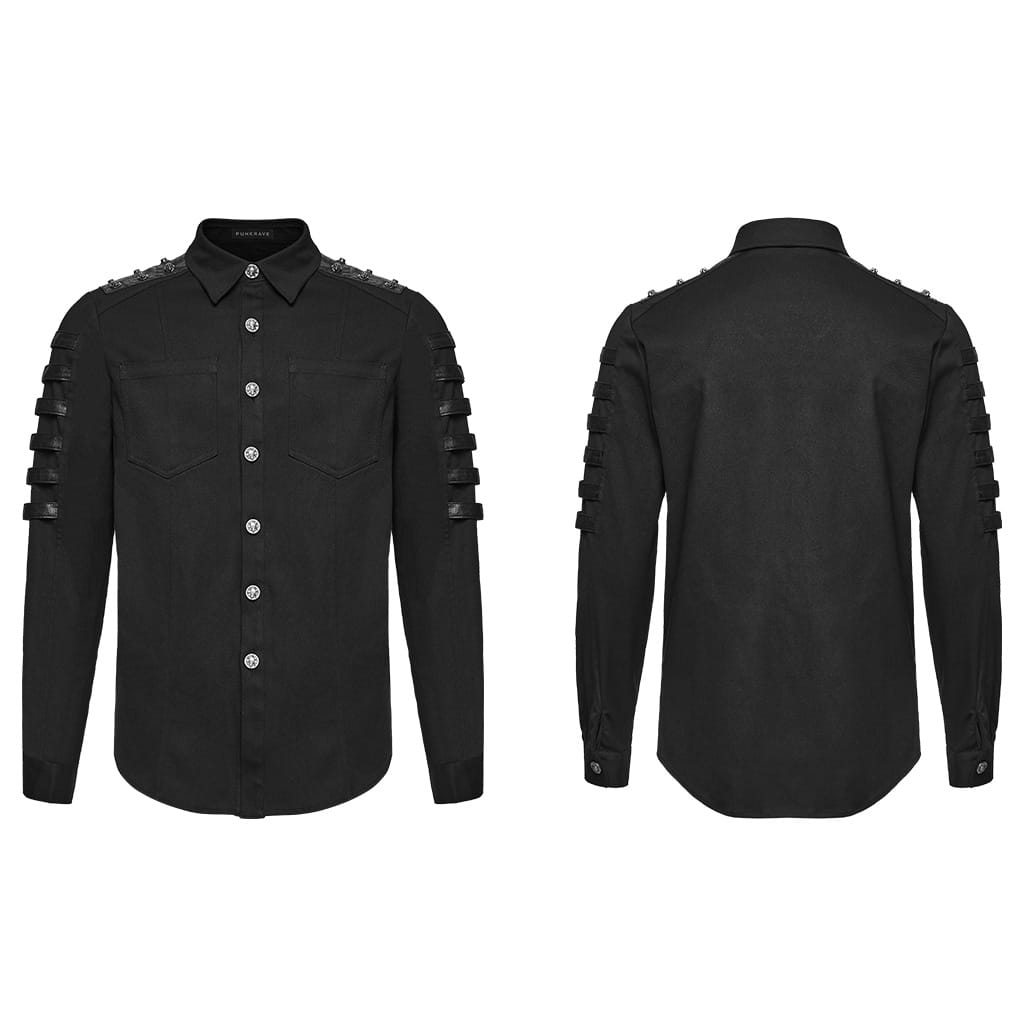 PUNK RAVE Men's Punk Skull Embossed Button Turn-down Collar Long Sleeve Shirt