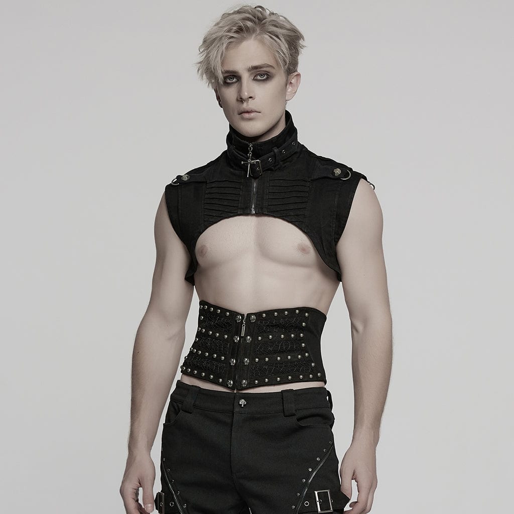 PUNK RAVE Men's Punk Skull Mesh Splice Lace-up Girdle