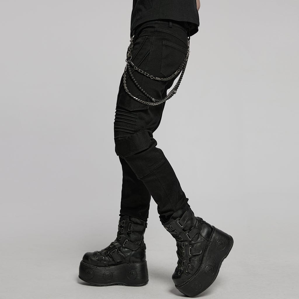 PUNK RAVE Men's Punk Skull Multi-layered Pants Chain