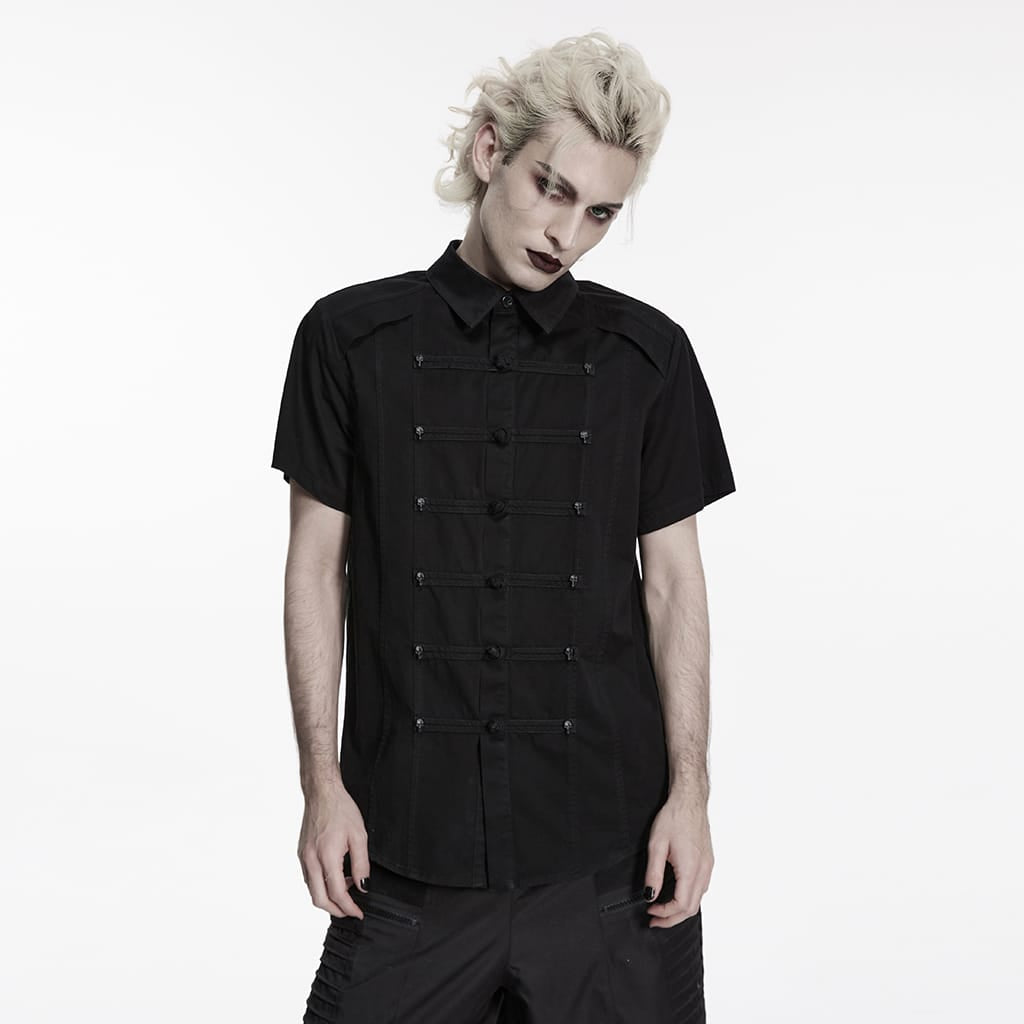 PUNK RAVE Men's Punk Skull Rivets Frog Short Sleeved Shirt