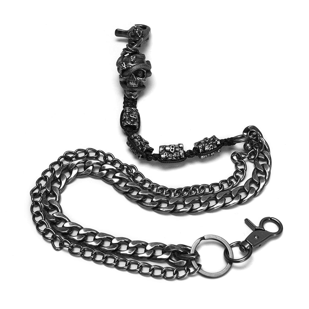 PUNK RAVE Men's Punk Snake&Skull Layered Pant Chain