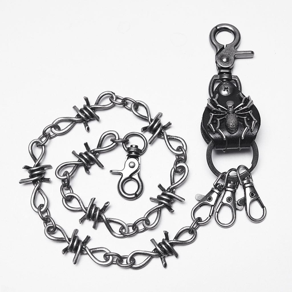 PUNK RAVE Men's Punk Spider Barbed Chain Keychain
