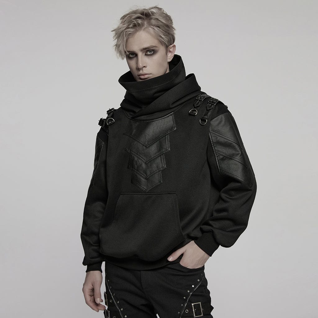 PUNK RAVE Men's Punk Stand Collar Armour Patched Hoodies