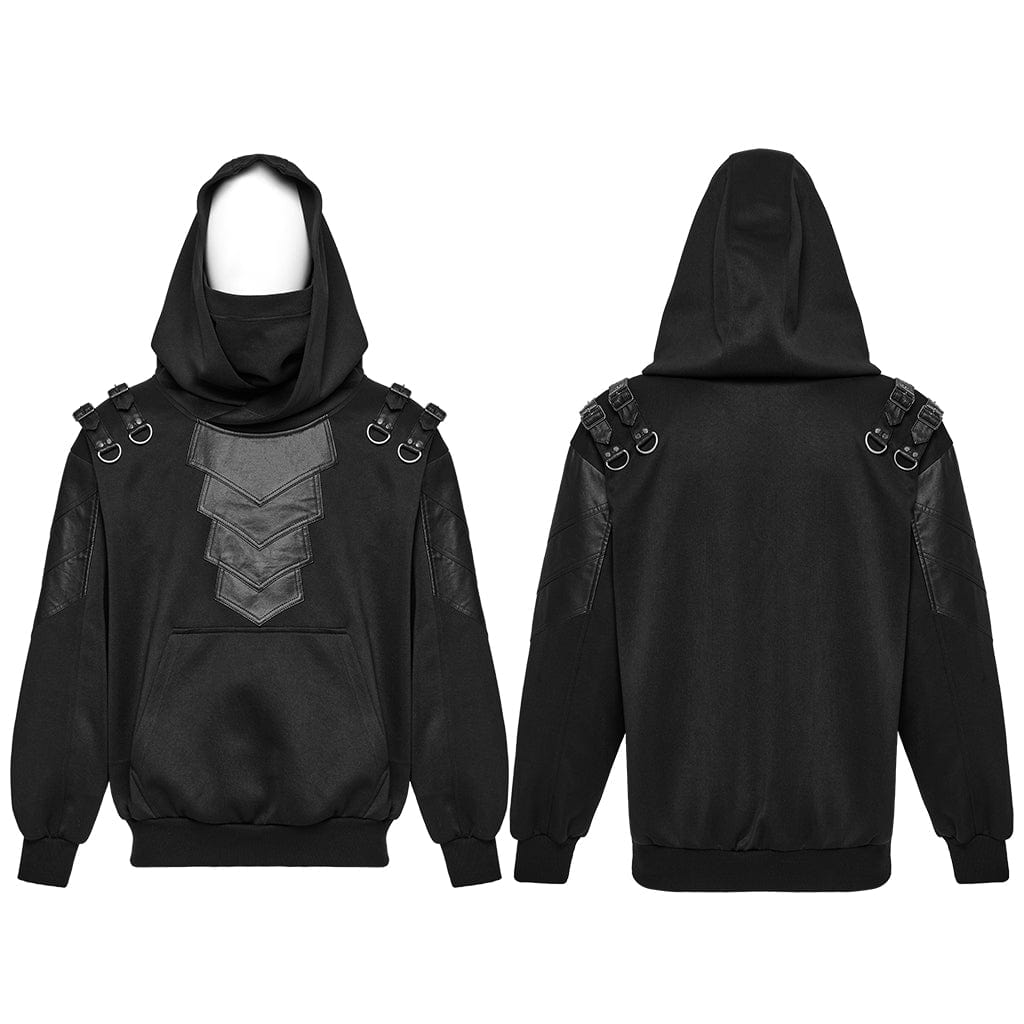 PUNK RAVE Men's Punk Stand Collar Armour Patched Hoodies