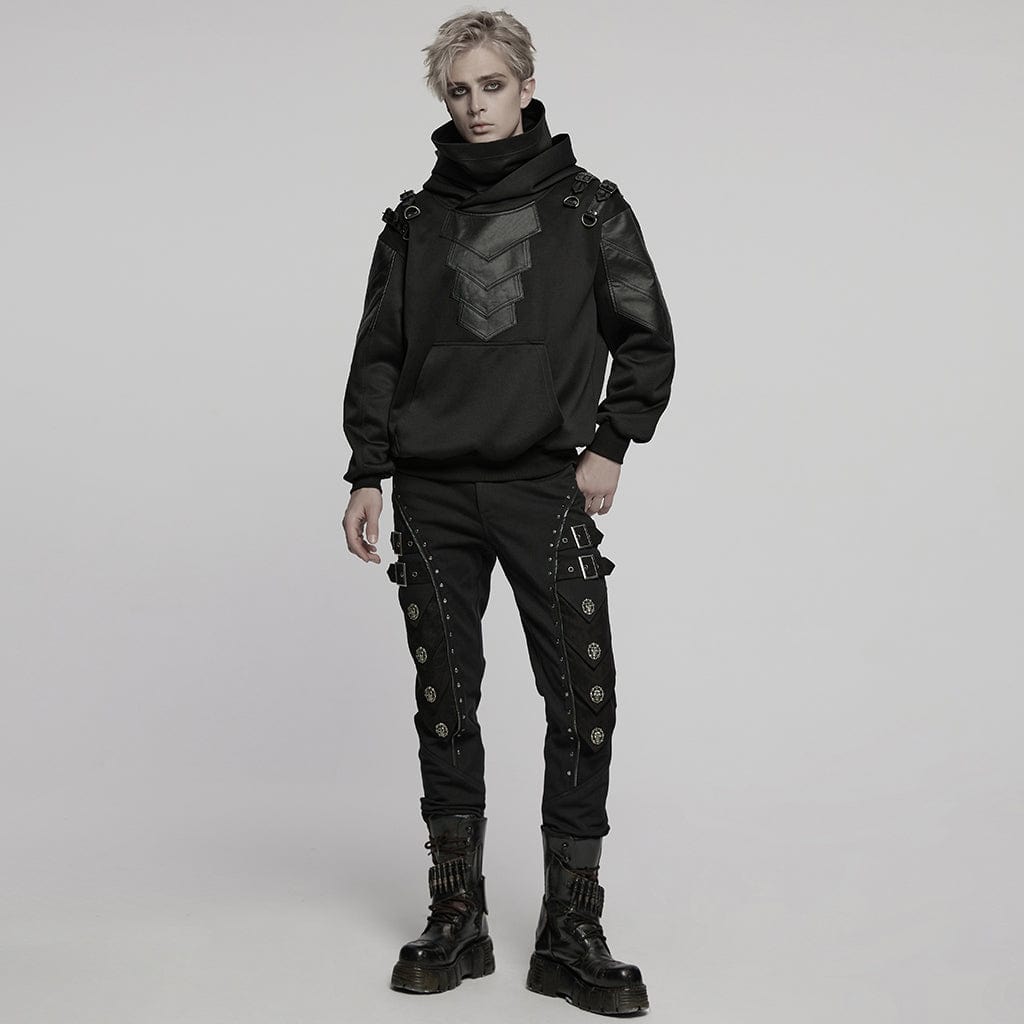 PUNK RAVE Men's Punk Stand Collar Armour Patched Hoodies