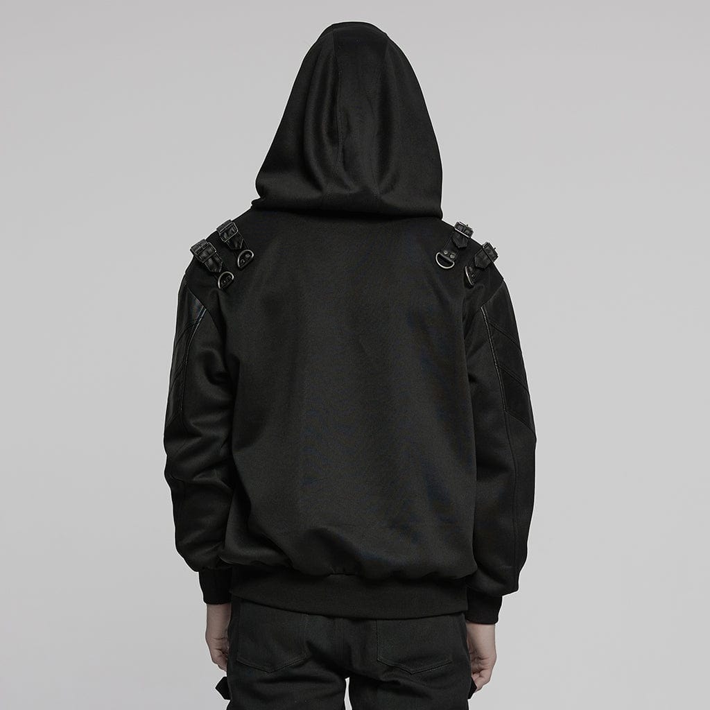 PUNK RAVE Men's Punk Stand Collar Armour Patched Hoodies