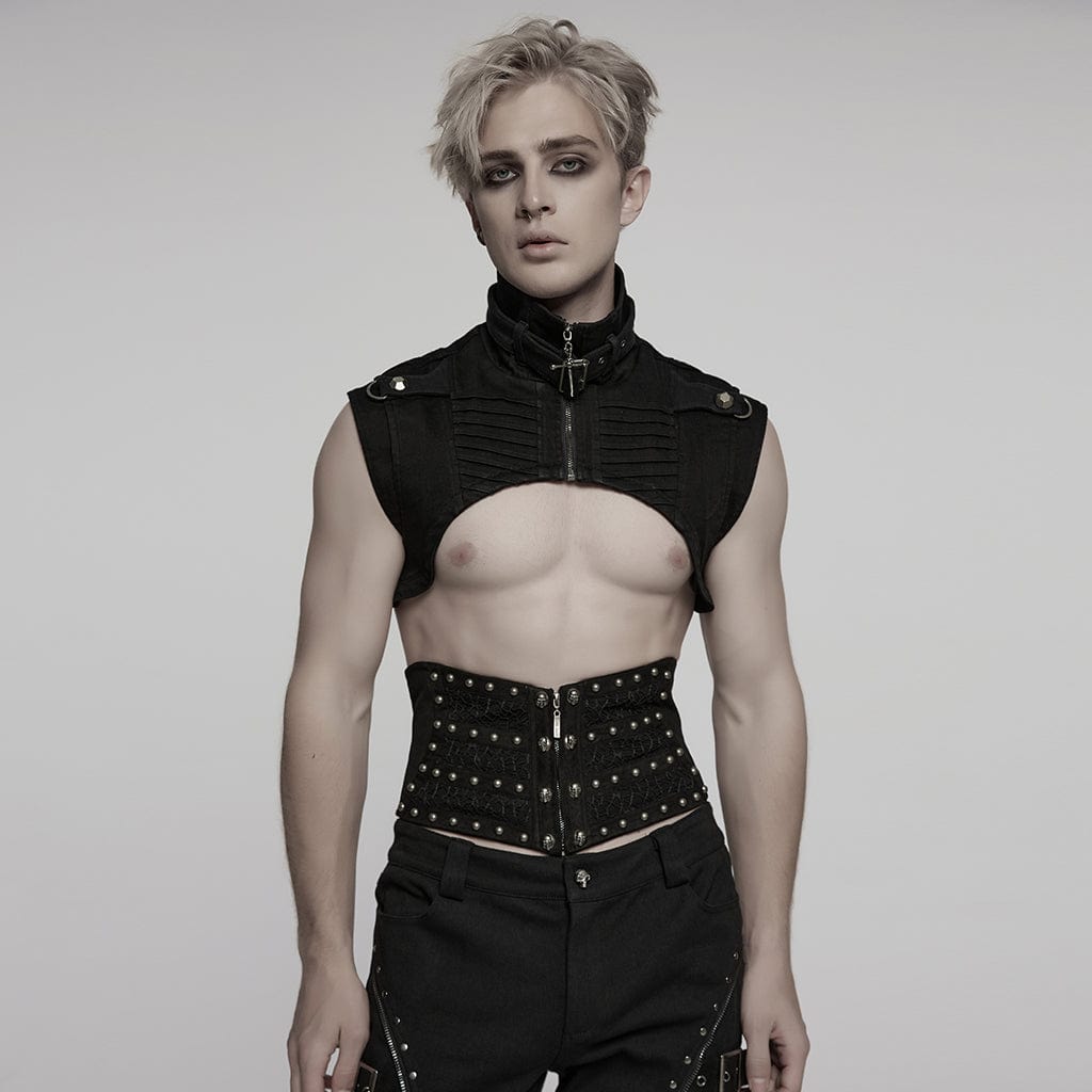 PUNK RAVE Men's Punk Stand Collar Studded Cape