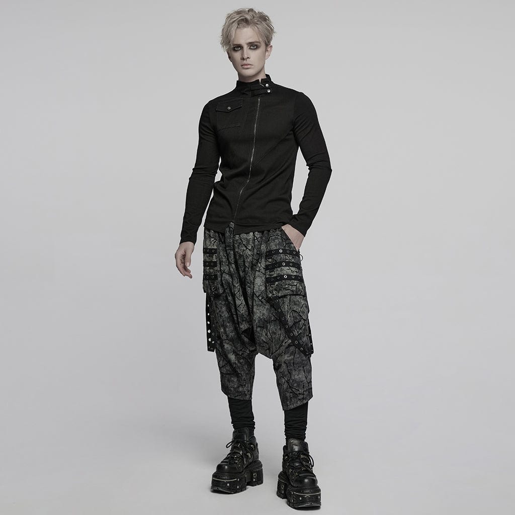 PUNK RAVE Men's Punk Stand Collar Zipper Shirt