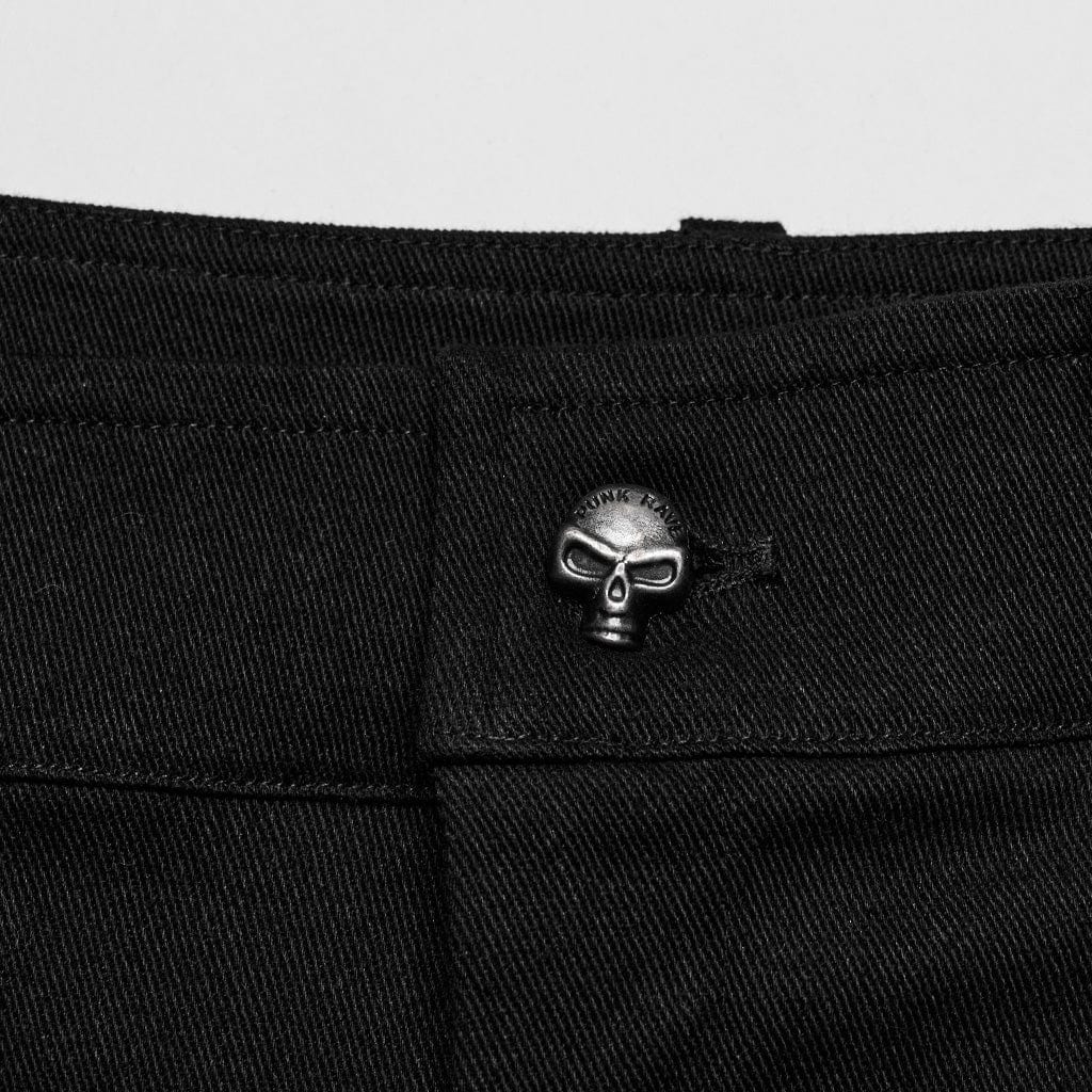 PUNK RAVE Men's Punk Strappy Faux Leather Splice Zipper Pants