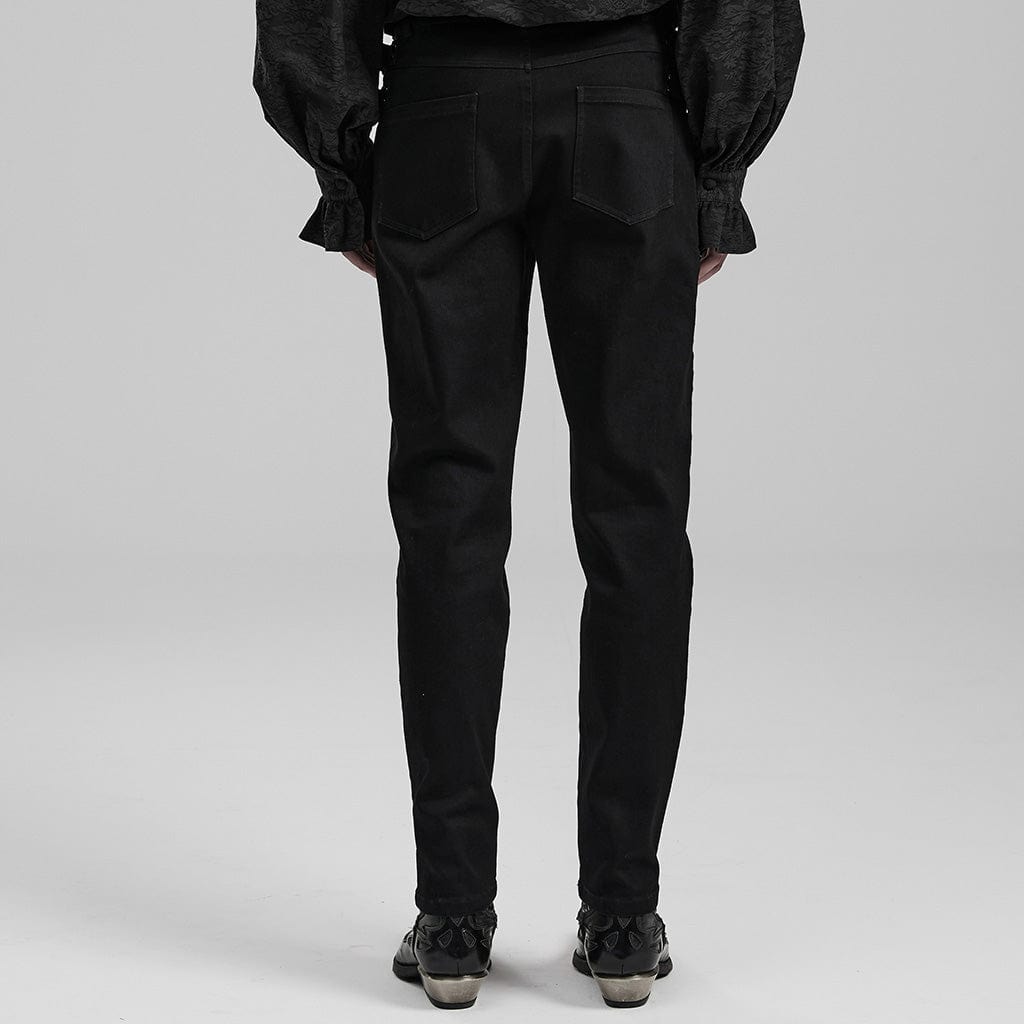 PUNK RAVE Men's Punk Straps Slim Fitted Straight Leg Jeans