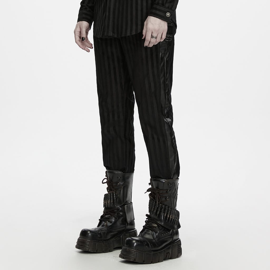 PUNK RAVE Men's Punk Striped Patchwork Pants