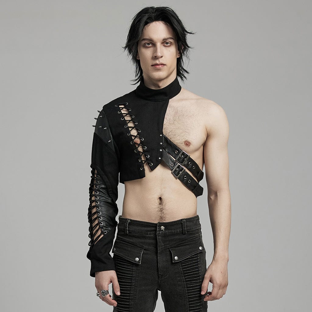 PUNK RAVE Men's Punk Studded Buckles Faux Leather Harness