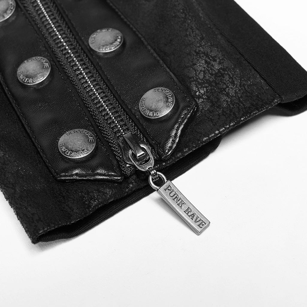 PUNK RAVE Men's Punk Studded Faux Leather Zipper Jacket Black