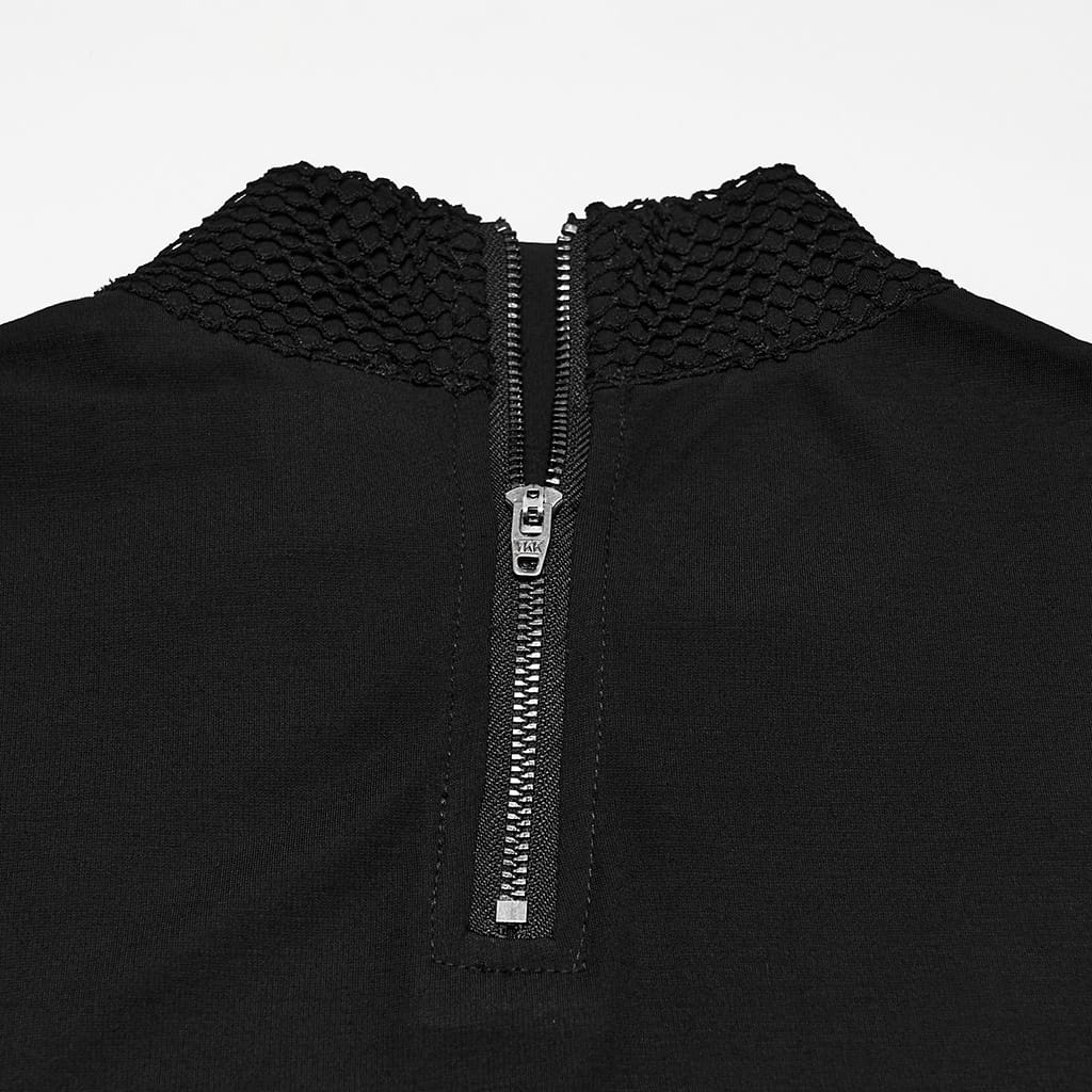 PUNK RAVE Men's Punk Studded Mock Neck Long Sleeve Top