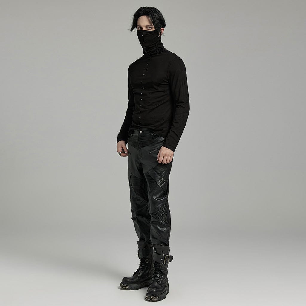 PUNK RAVE Men's Punk Studded Shirt with Undetachable Mask