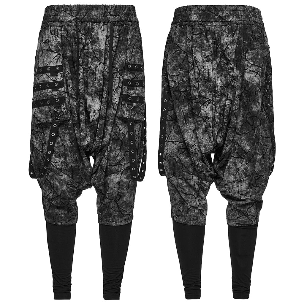 PUNK RAVE Men's Punk Tie-dyed Sagging Pants with Staps