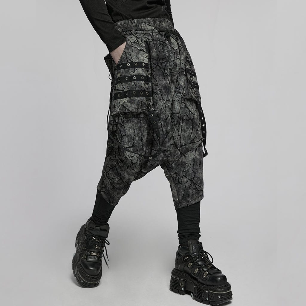 PUNK RAVE Men's Punk Tie-dyed Sagging Pants with Staps