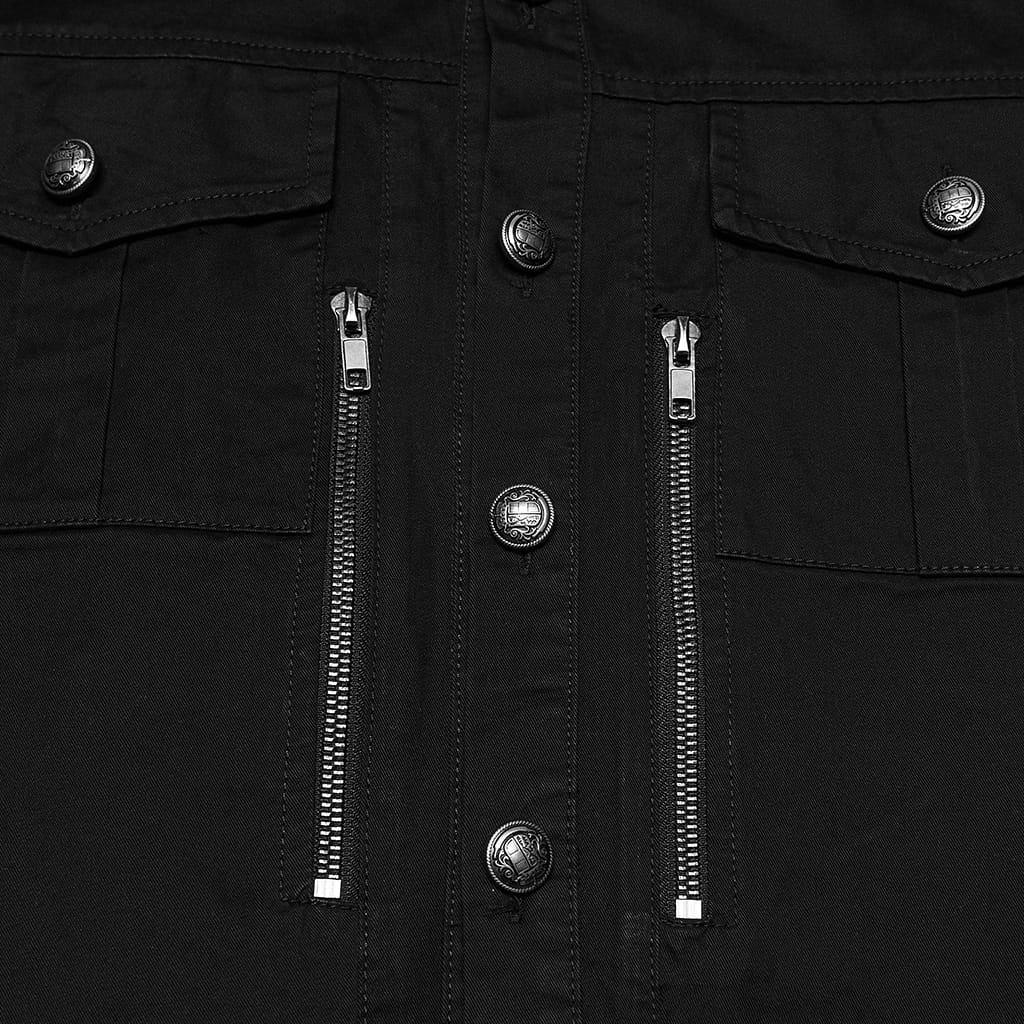 PUNK RAVE Men's Punk Zips Turn-down Collar Long Sleeved Shirt