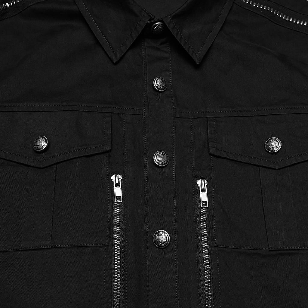 PUNK RAVE Men's Punk Zips Turn-down Collar Long Sleeved Shirt