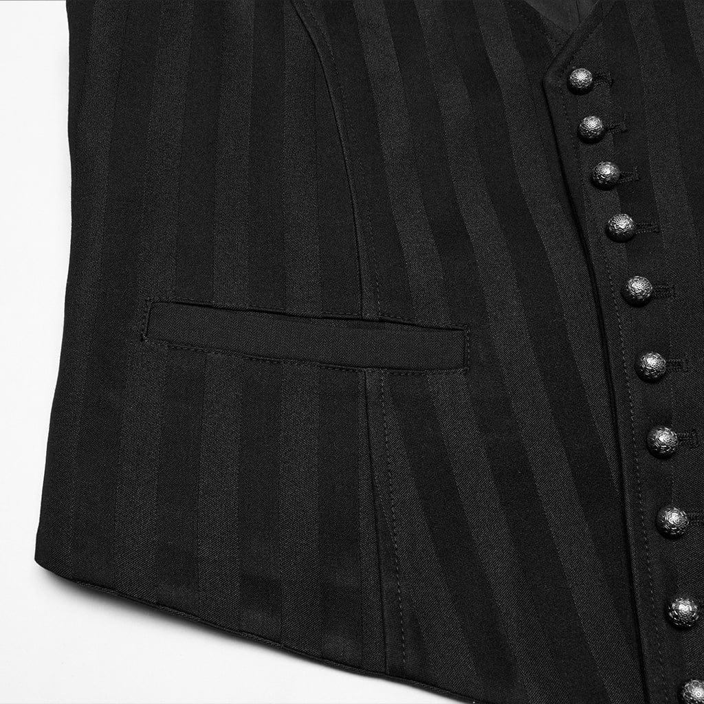 PUNK RAVE Men's Steampunk Striped Buckle Waistcoat Black