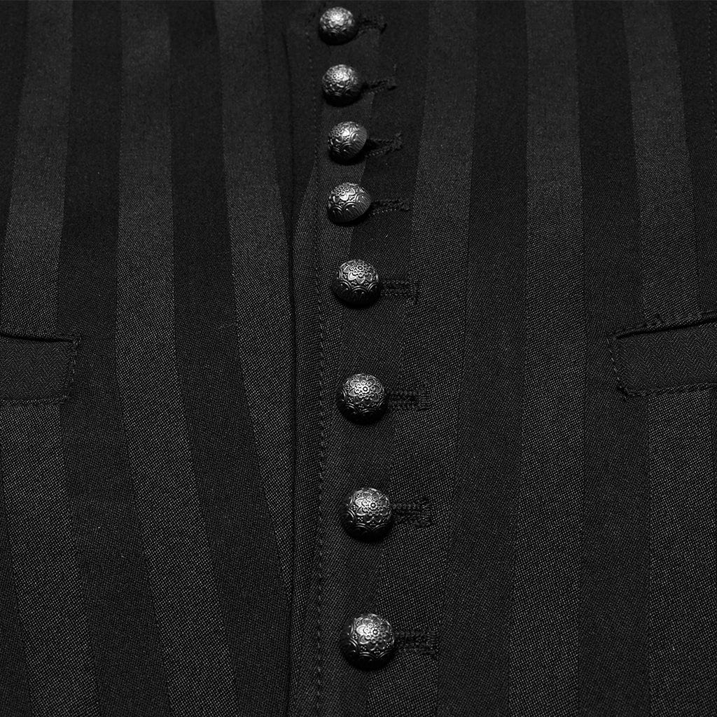 PUNK RAVE Men's Steampunk Striped Buckle Waistcoat Black