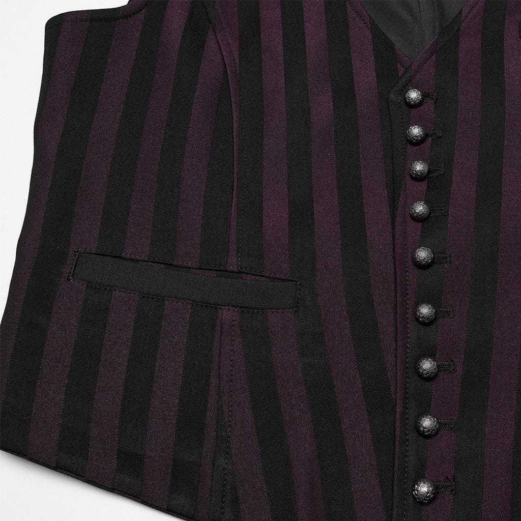 PUNK RAVE Men's Steampunk Striped Buckle Waistcoat Red