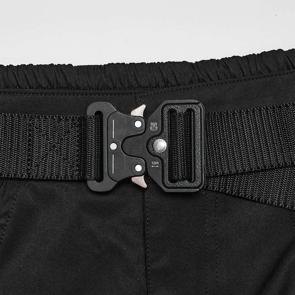 PUNK RAVE Men's Techwear Buckle Strap Zipper Wide Leg Pants