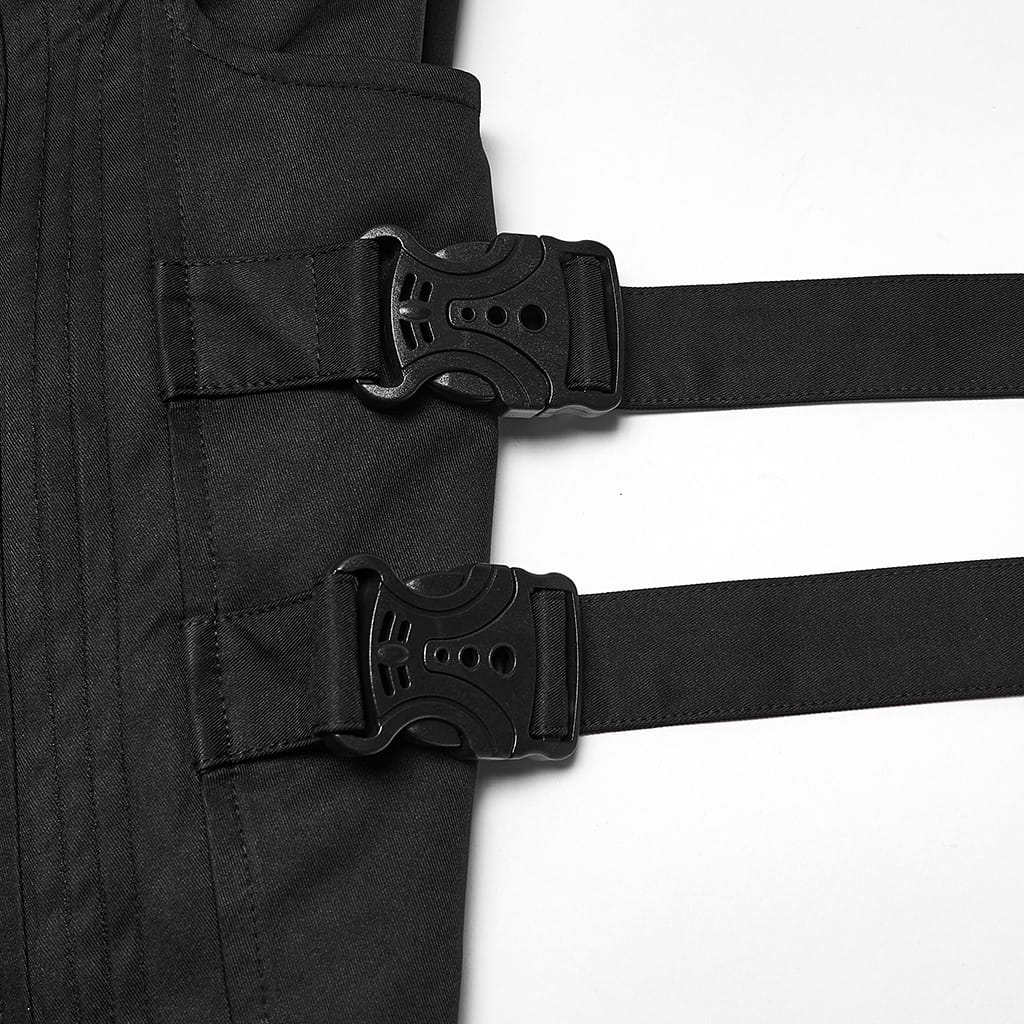 PUNK RAVE Men's Techwear Buckle Strap Zipper Wide Leg Pants