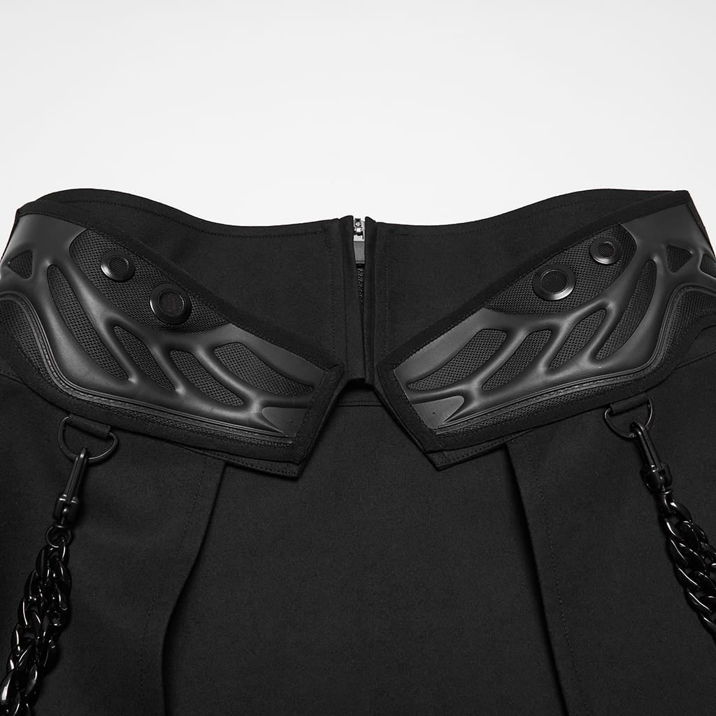 PUNK RAVE Men's Techwear Studded Chain Lace-up Skirt