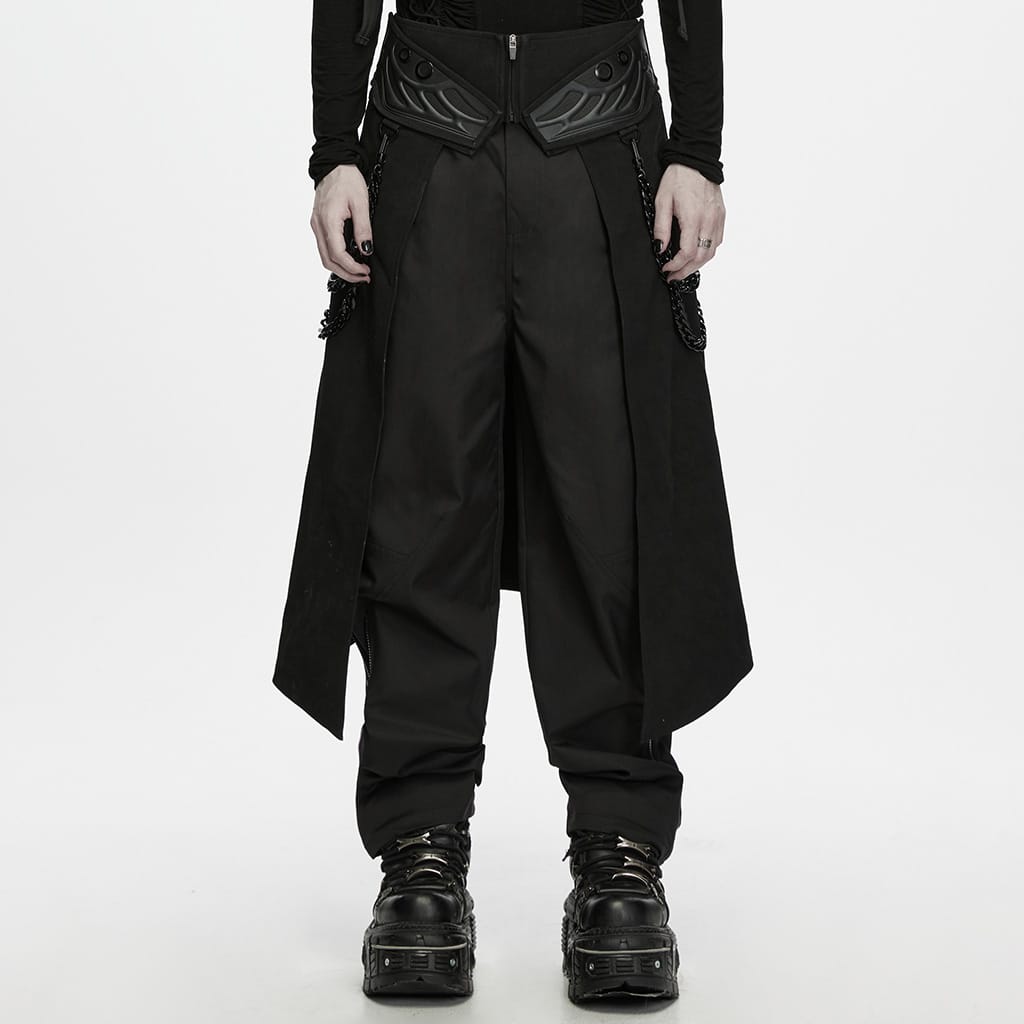 PUNK RAVE Men's Techwear Studded Chain Lace-up Skirt