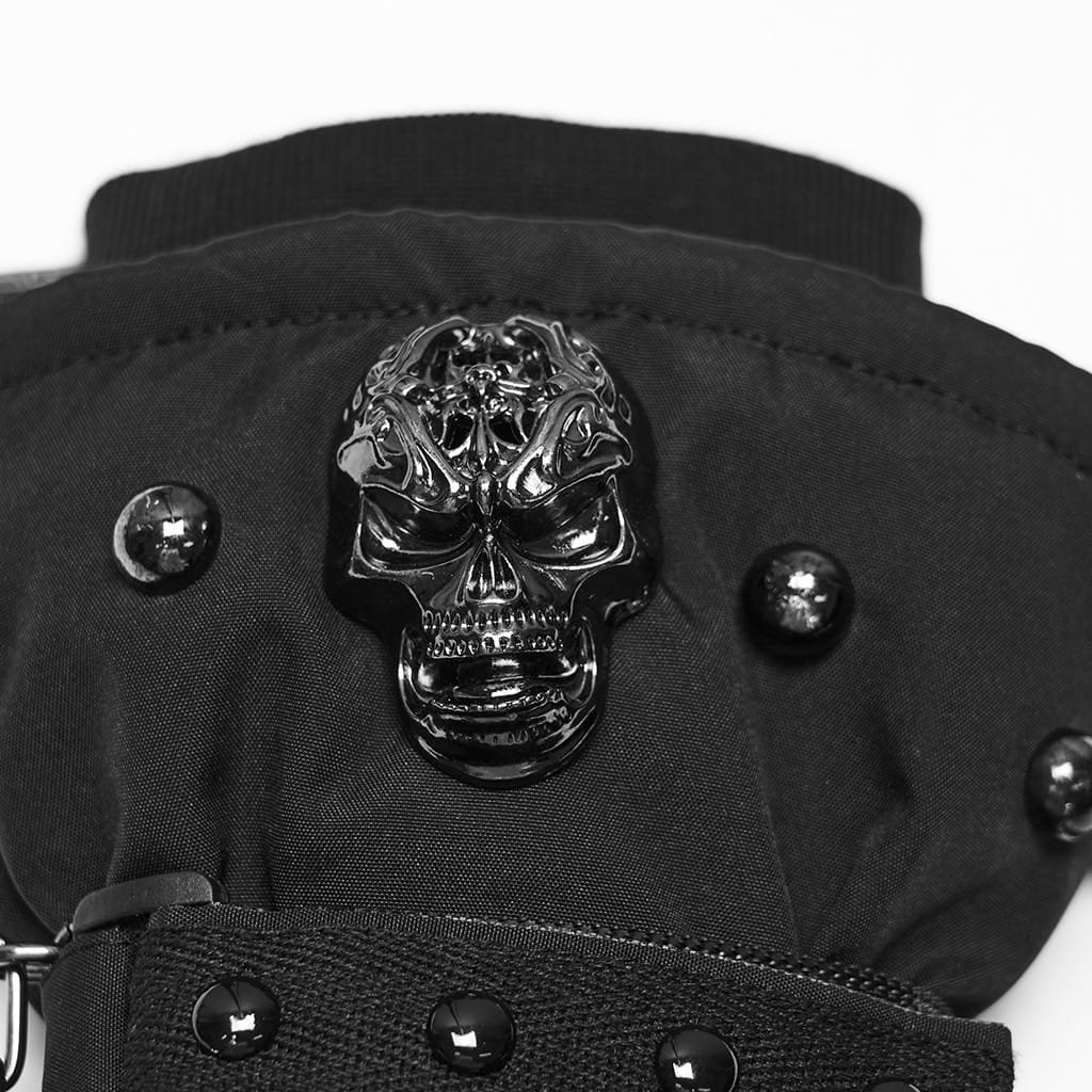 PUNK RAVE Men's Techwear Studded Skull Chain Gloves