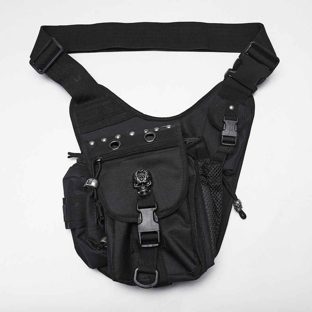 PUNK RAVE Unisex Punk Buckle Eyelets&Rivets Skull Waist-Leg Bag