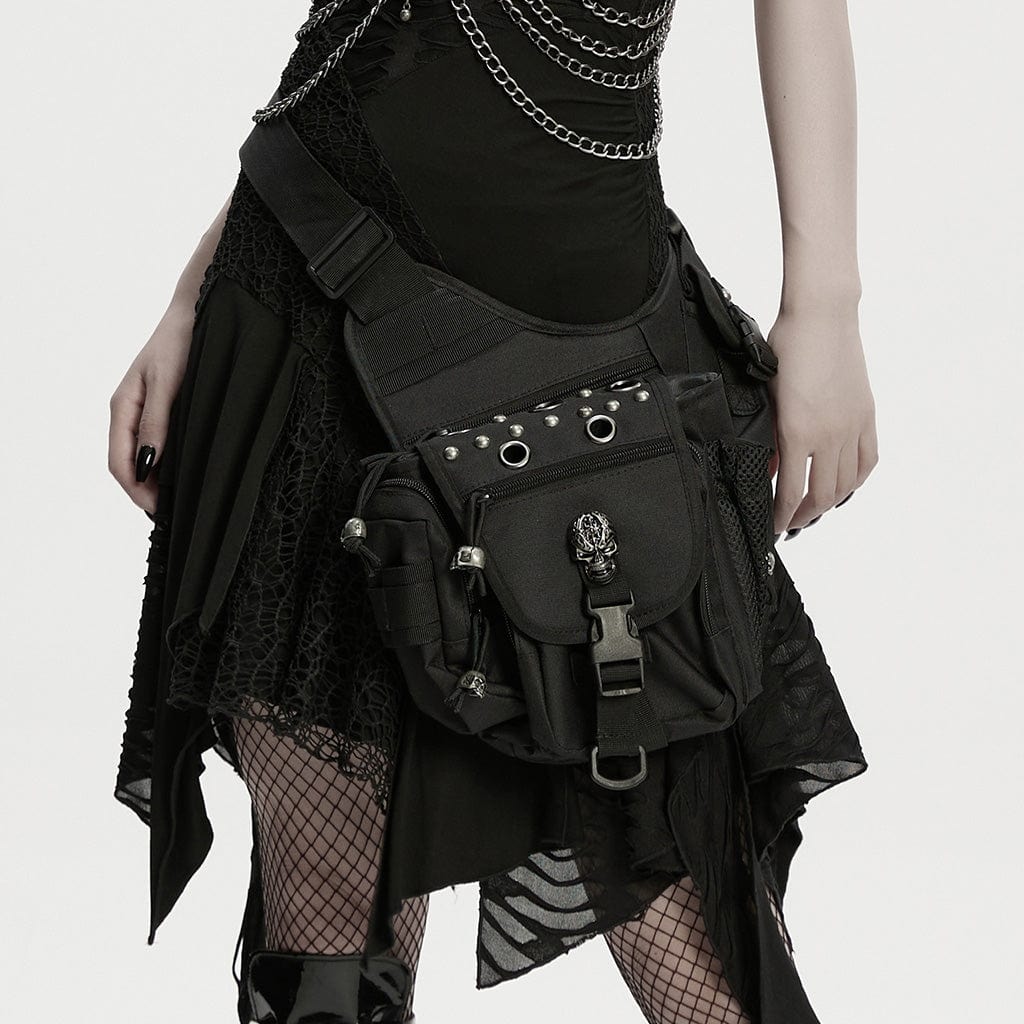 PUNK RAVE Unisex Punk Buckle Eyelets&Rivets Skull Waist-Leg Bag