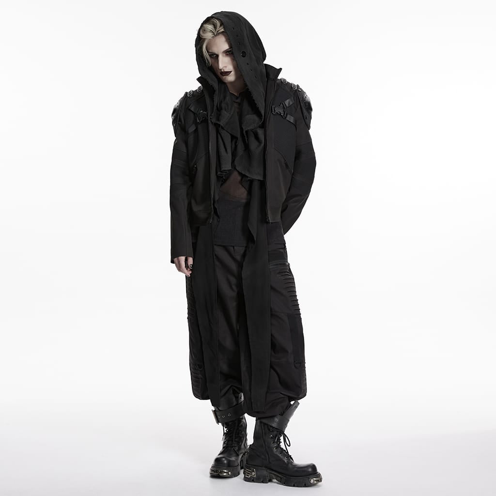 PUNK RAVE Unisex Punk Eyelets Hooded Vest Black