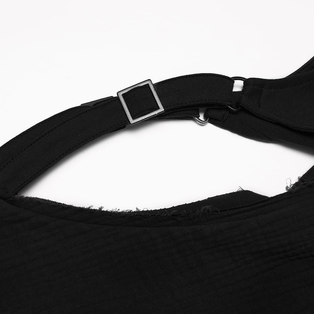 PUNK RAVE Unisex Punk Eyelets Hooded Vest Black
