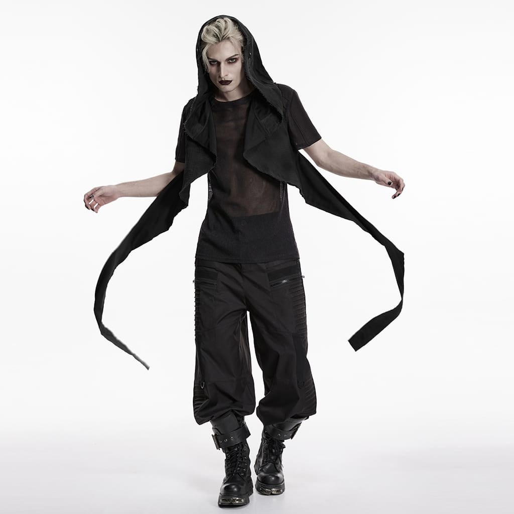 PUNK RAVE Unisex Punk Eyelets Hooded Vest Black
