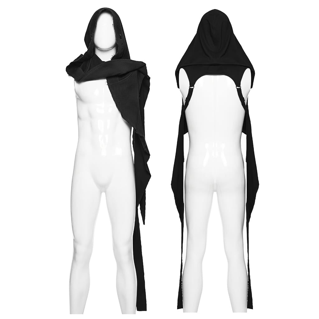 PUNK RAVE Unisex Punk Eyelets Hooded Vest Black