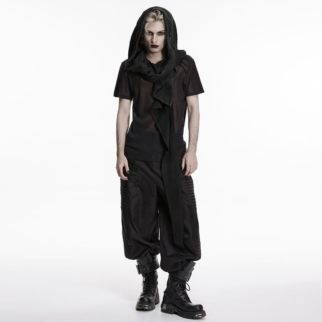 PUNK RAVE Unisex Punk Eyelets Hooded Vest Black