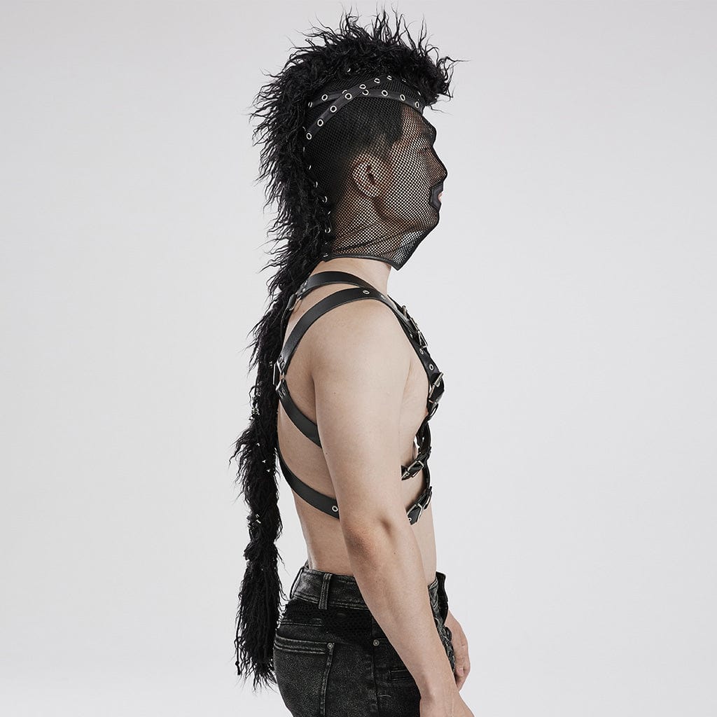 PUNK RAVE Unisex Punk Mohawk Mesh Hood