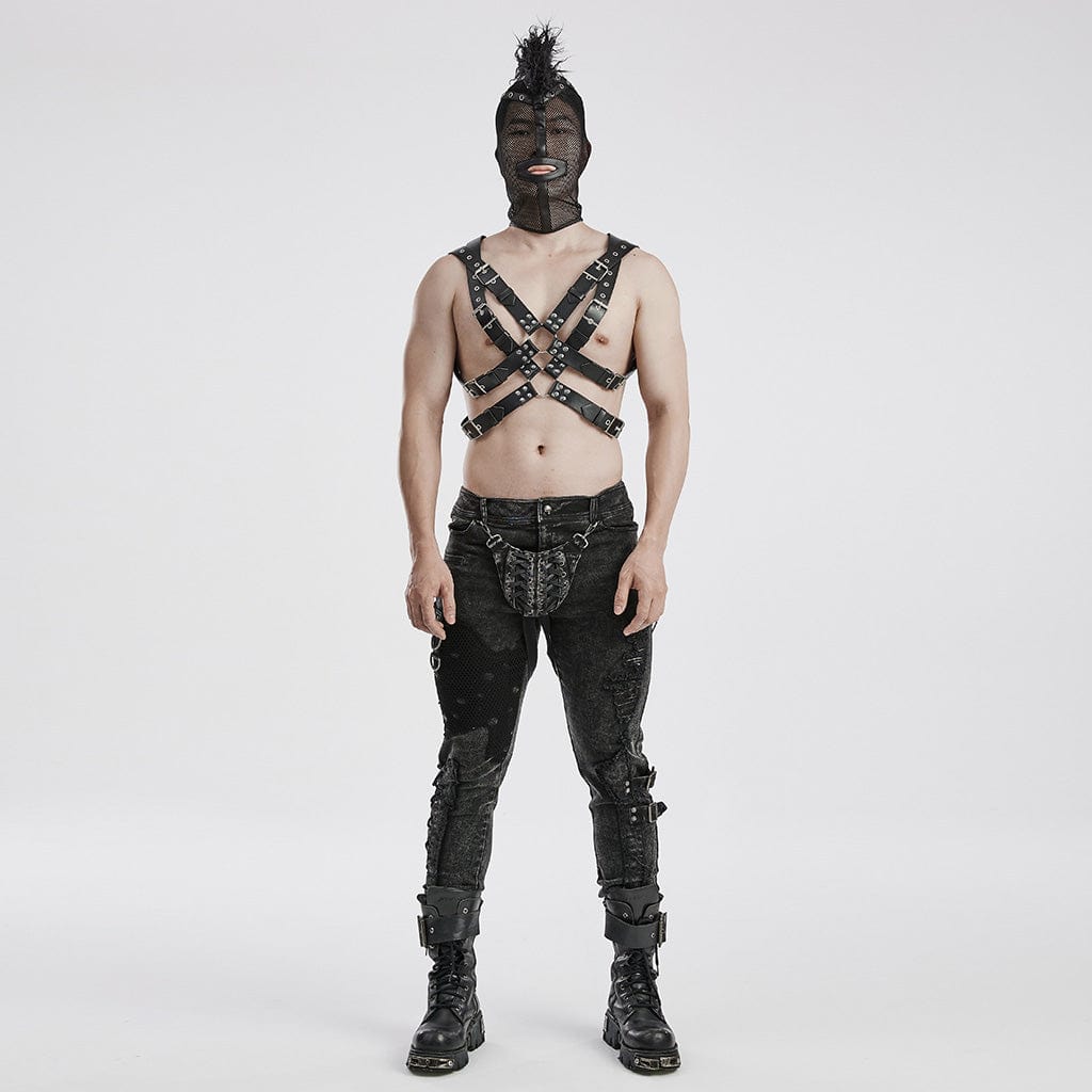 PUNK RAVE Unisex Punk Mohawk Mesh Hood