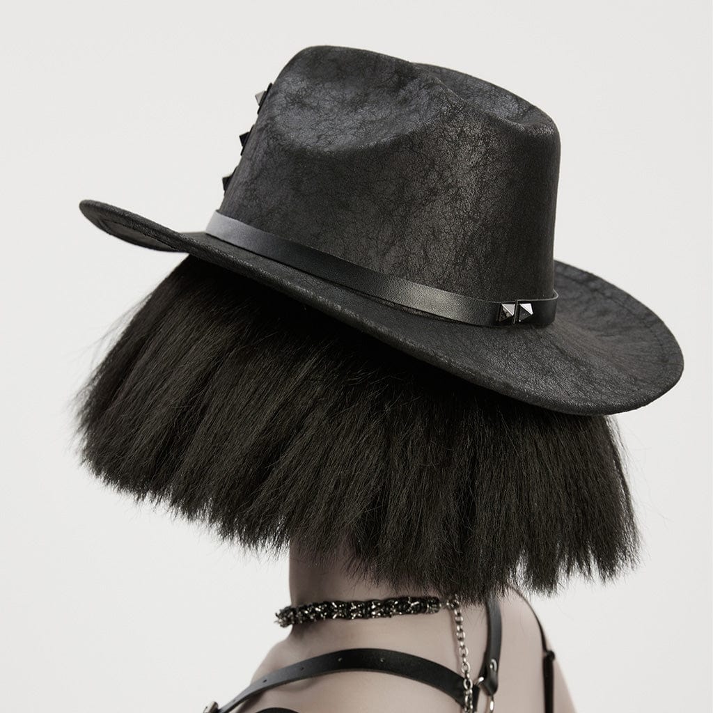 PUNK RAVE Unisex Punk Rivets Straps Hat Black