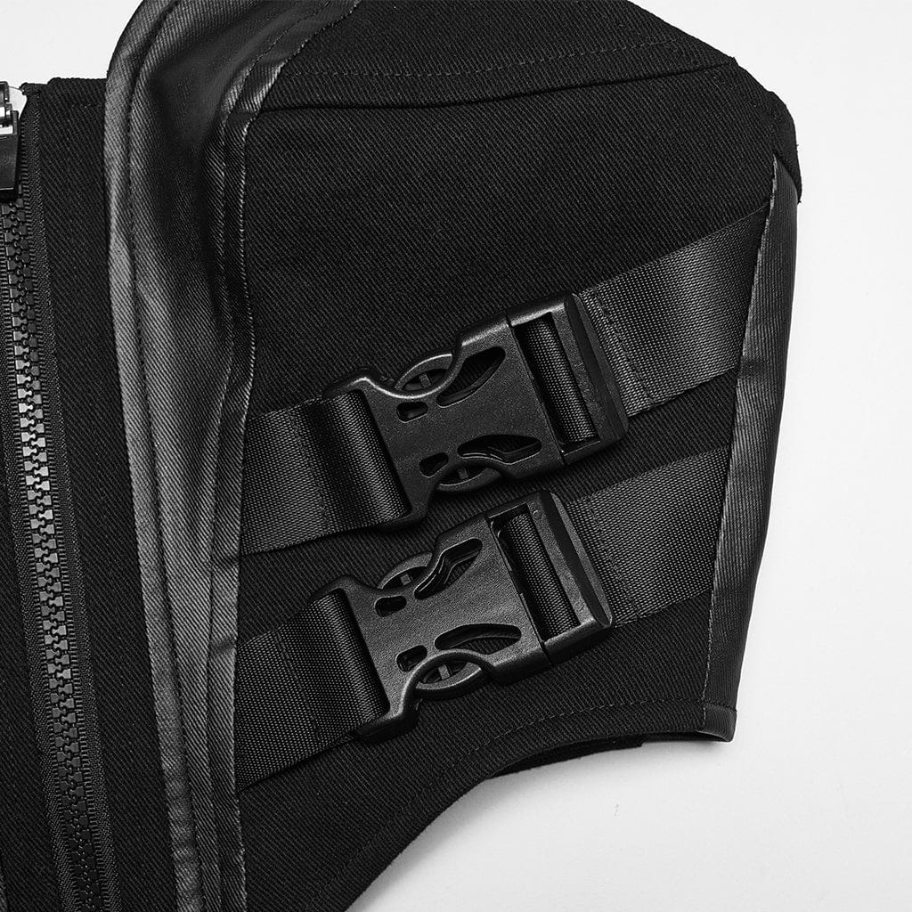 PUNK RAVE Women's Cyberpunk Buckle Lace-up Slip Bustier Black