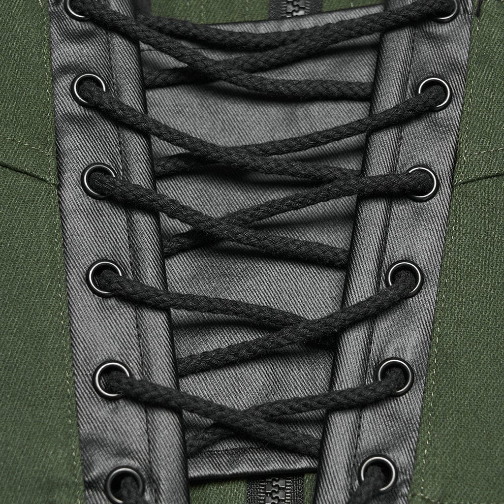 PUNK RAVE Women's Cyberpunk Buckle Lace-up Slip Bustier Black-Green