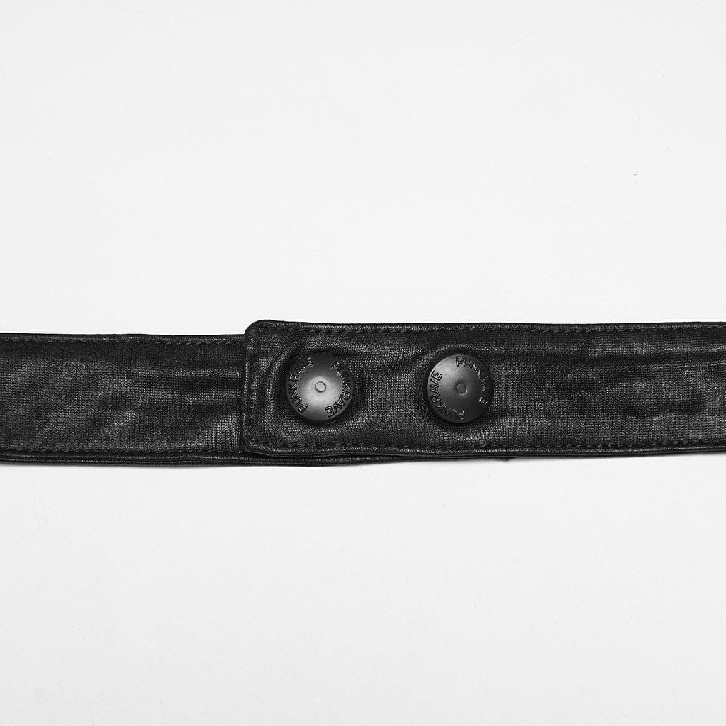 PUNK RAVE Women's Cyberpunk Buckle-up Zip Halterneck Maxi Dress Black-Red