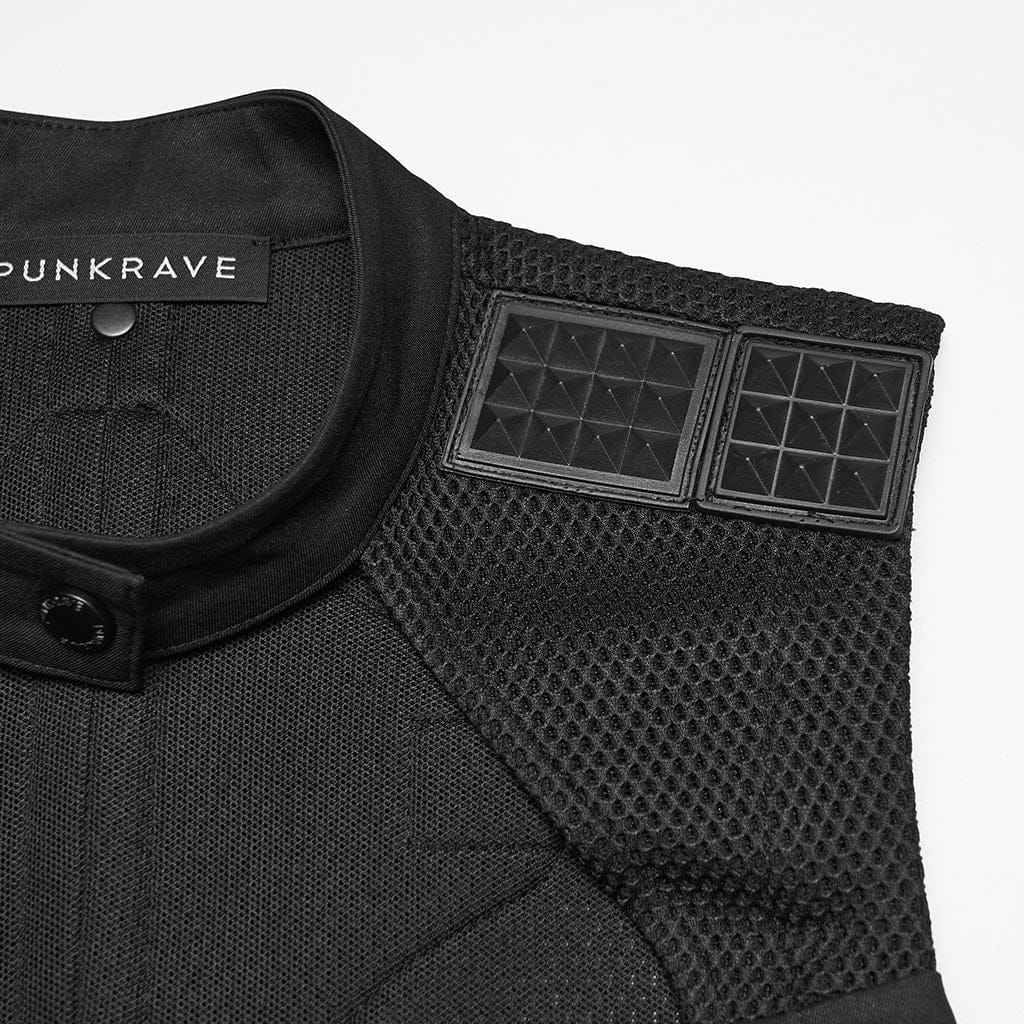 PUNK RAVE Women's Cyberpunk Cutout Studded Mechanical Tank Top Black