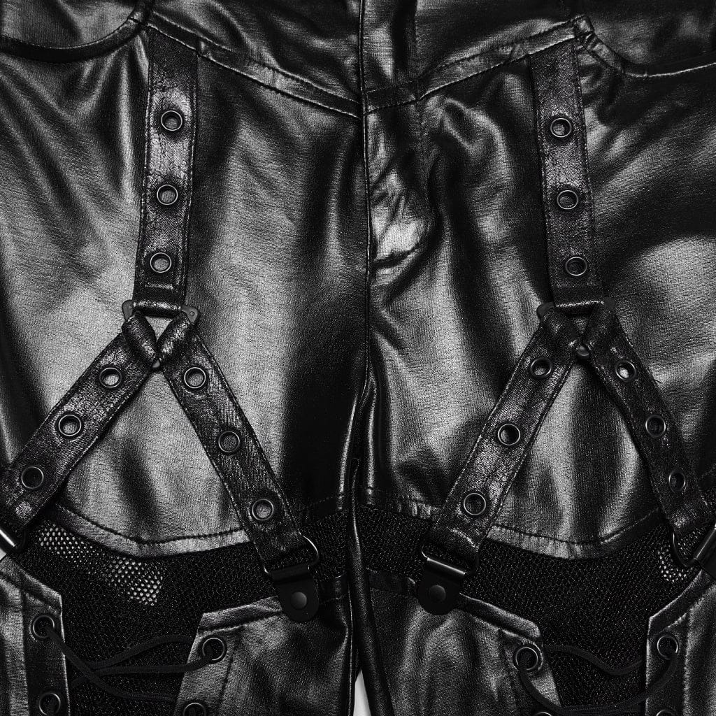 PUNK RAVE Women's Cyberpunk Eyelet Mesh Splice Leggings Black