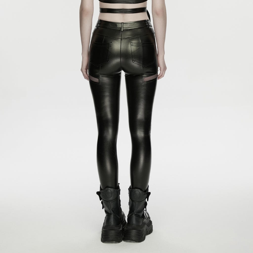 PUNK RAVE Women's Cyberpunk Eyelet Mesh Splice Leggings Black