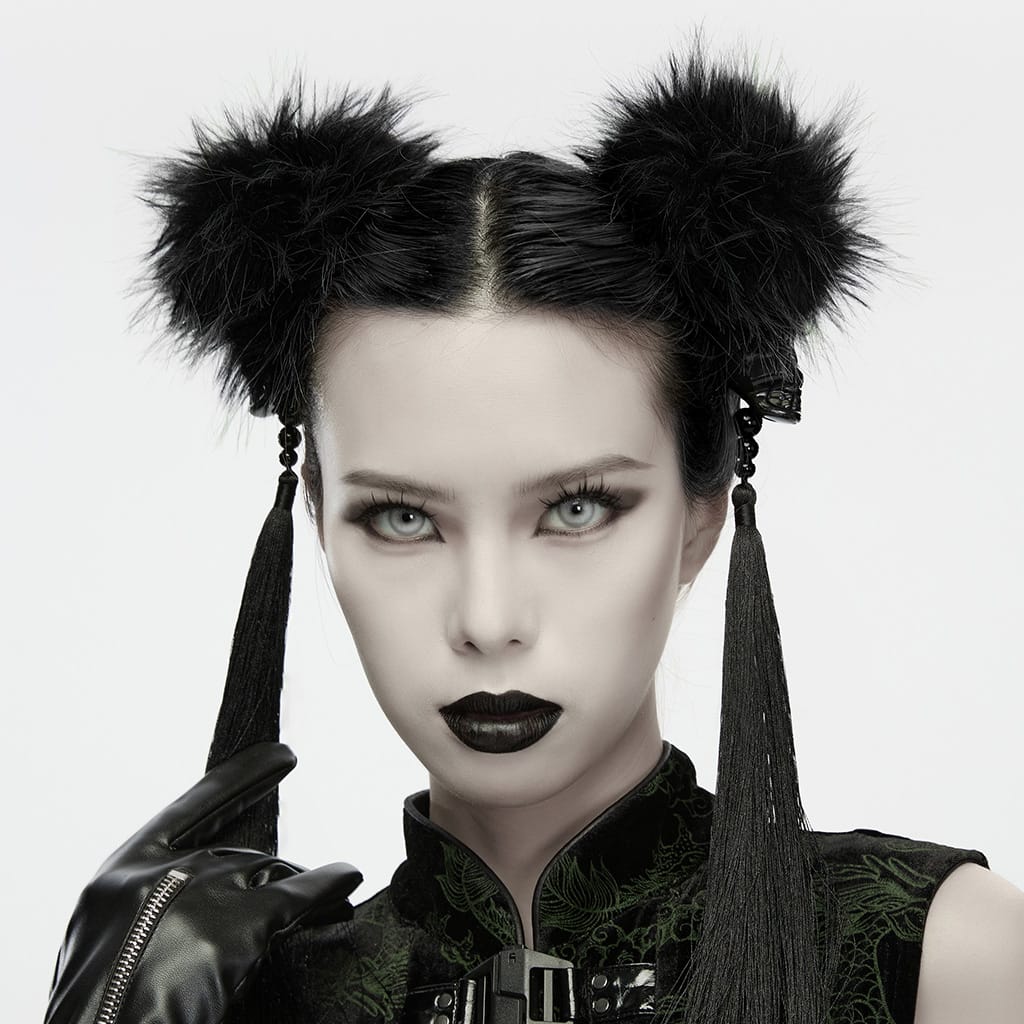 PUNK RAVE Women's Cyberpunk Furry Skull Tassel Headwear
